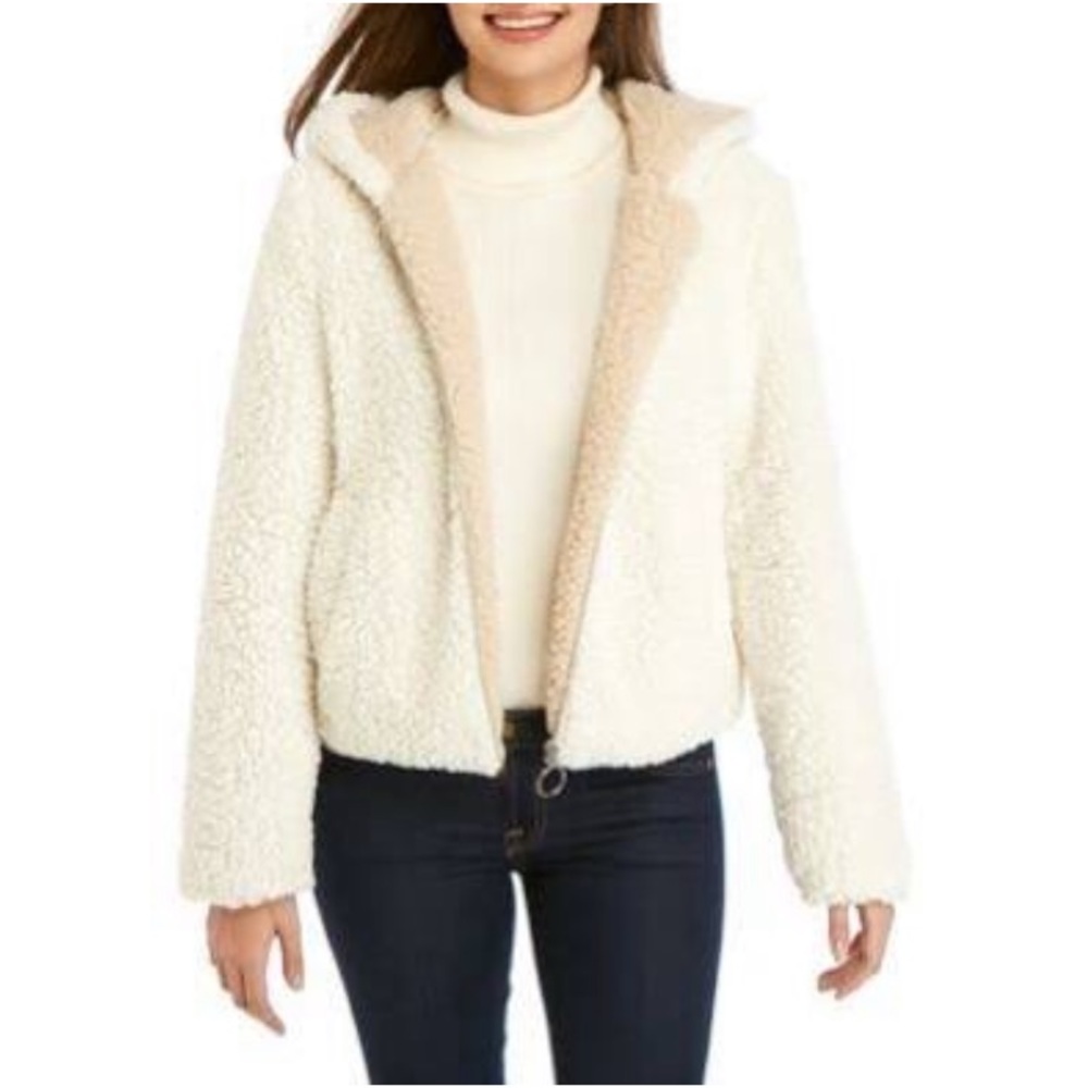 Zip hooded Sherpa jacket, Ivory